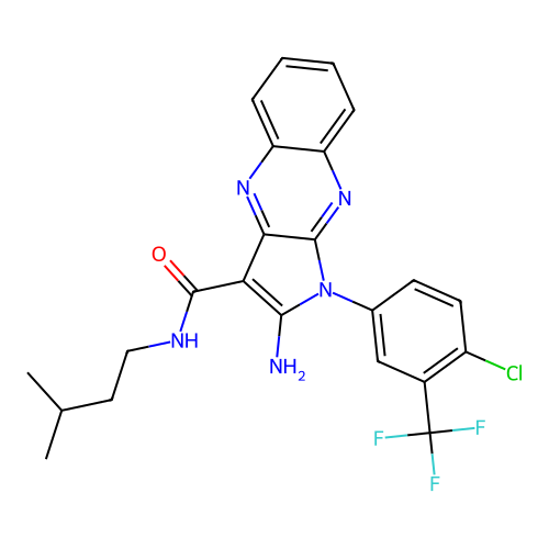 2-amino-1-(4-chloro-3-(trifluoromethyl)phenyl)-N-isopentyl-1H-pyrrolo[2,3-b]quinoxaline-3-carboxamide structure