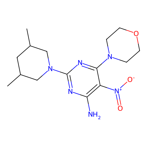 2-(3,5-Dimethylpiperidin-1-yl)-6-morpholino-5-nitropyrimidin-4-amine structure
