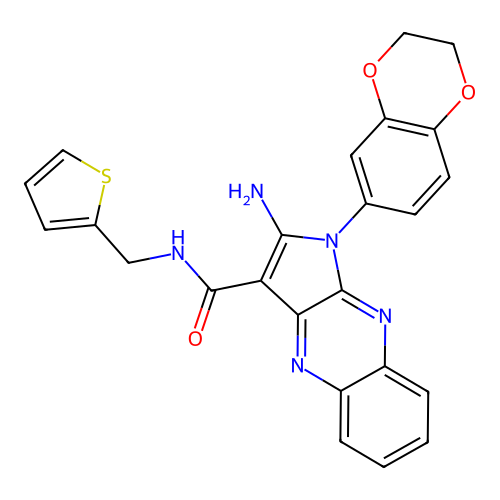 2-amino-1-(2,3-dihydro-1,4-benzodioxin-6-yl)-N-(thiophen-2-ylmethyl)-1H-pyrrolo[2,3-b]quinoxaline-3-carboxamide structure