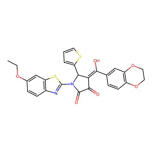 (4E)-4-[2,3-dihydro-1,4-benzodioxin-6-yl(hydroxy)methylidene]-1-(6-ethoxy-1,3-benzothiazol-2-yl)-5-(thiophen-2-yl)pyrrolidine-2,3-dione structure
