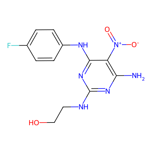 2-((4-Amino-6-((4-fluorophenyl)amino)-5-nitropyrimidin-2-yl)amino)ethanol structure