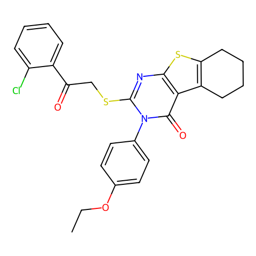 2-((2-(2-chlorophenyl)-2-oxoethyl)thio)-3-(4-ethoxyphenyl)-5,6,7,8-tetrahydrobenzo[4,5]thieno[2,3-d]pyrimidin-4(3H)-one structure