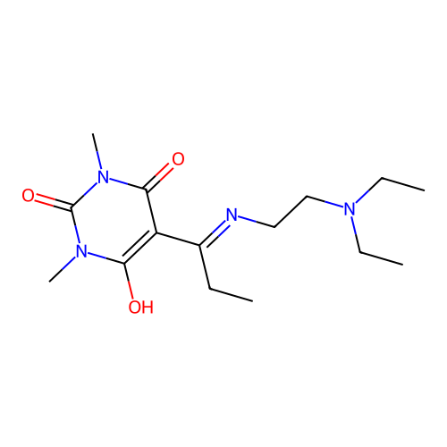 5-[1-(2-diethylaminoethylamino)propylidene]-1,3-dimethyl-1,3-diazinane-2,4,6-trione structure