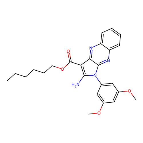hexyl 2-amino-1-(3,5-dimethoxyphenyl)-1H-pyrrolo[2,3-b]quinoxaline-3-carboxylate structure