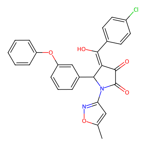 (4E)-4-[(4-chlorophenyl)(hydroxy)methylidene]-1-(5-methyl-1,2-oxazol-3-yl)-5-(3-phenoxyphenyl)pyrrolidine-2,3-dione structure
