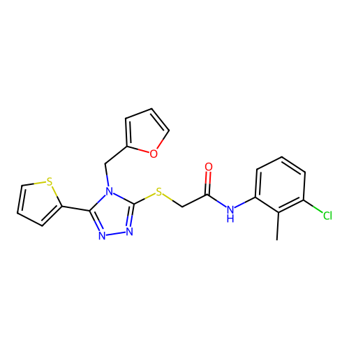 N-(3-chloro-2-methylphenyl)-2-{[4-(furan-2-ylmethyl)-5-(thiophen-2-yl)-4H-1,2,4-triazol-3-yl]sulfanyl}acetamide structure