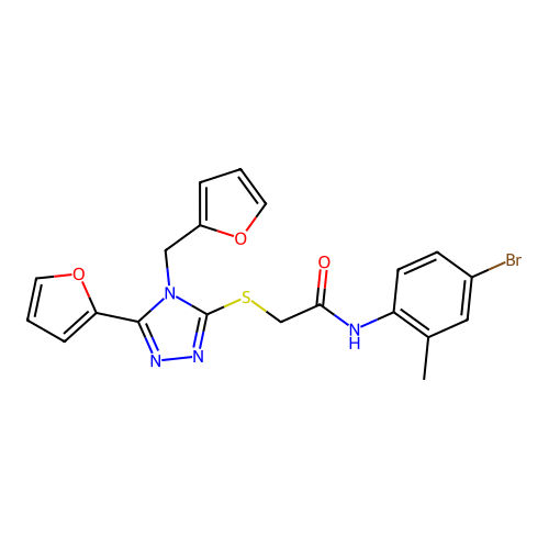 N-(4-bromo-2-methylphenyl)-2-((5-(furan-2-yl)-4-(furan-2-ylmethyl)-4H-1,2,4-triazol-3-yl)thio)acetamide structure