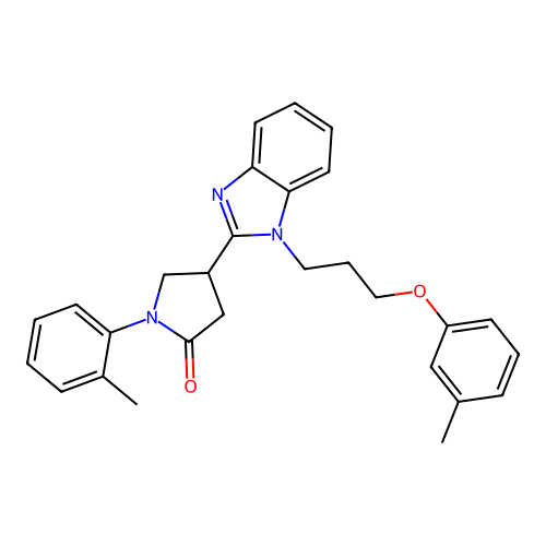 1-(2-methylphenyl)-4-{1-[3-(3-methylphenoxy)propyl]benzimidazol-2-yl}pyrrolidi n-2-one structure