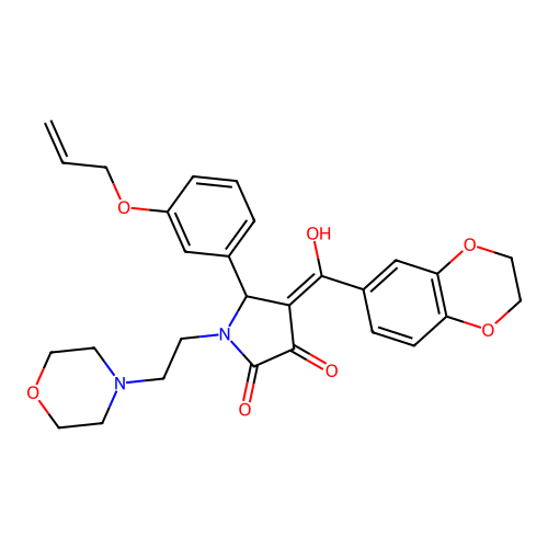 (4E)-4-[2,3-dihydro-1,4-benzodioxin-6-yl(hydroxy)methylidene]-1-(2-morpholin-4-ylethyl)-5-(3-prop-2-enoxyphenyl)pyrrolidine-2,3-dione structure