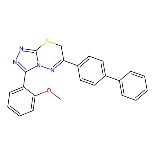 3-(2-methoxyphenyl)-6-(4-phenylphenyl)-7H-[1,2,4]triazolo[3,4-b][1,3,4]thiadiazine structure