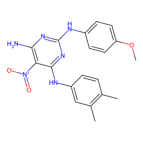 {6-amino-2-[(4-methoxyphenyl)amino]-5-nitropyrimidin-4-yl}(3,4-dimethylphenyl) amine structure