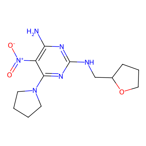 (4-amino-5-nitro-6-pyrrolidinylpyrimidin-2-yl)(oxolan-2-ylmethyl)amine structure