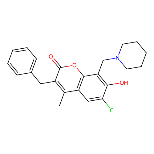 3-benzyl-6-chloro-7-hydroxy-4-methyl-8-(piperidin-1-ylmethyl)-2H-chromen-2-one structure
