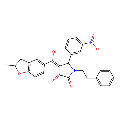 (4E)-4-[hydroxy(2-methyl-2,3-dihydro-1-benzofuran-5-yl)methylidene]-5-(3-nitrophenyl)-1-(2-phenylethyl)pyrrolidine-2,3-dione structure