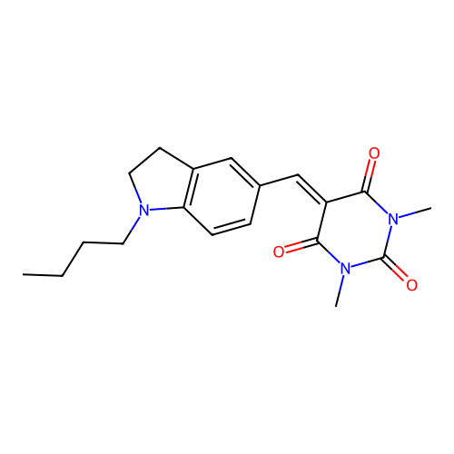 5-[(1-butyl-2,3-dihydro-1H-indol-5-yl)methylidene]-1,3-dimethylpyrimidine-2,4,6(1H,3H,5H)-trione structure