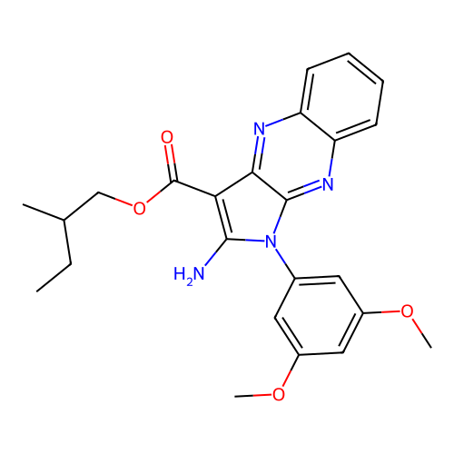 2-methylbutyl 2-amino-1-(3,5-dimethoxyphenyl)-1H-pyrrolo[2,3-b]quinoxaline-3-carboxylate structure