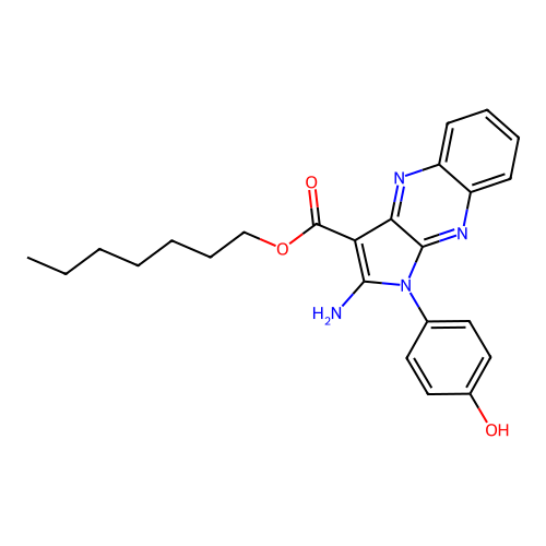 heptyl 2-amino-1-(4-hydroxyphenyl)-1H-pyrrolo[2,3-b]quinoxaline-3-carboxylate structure