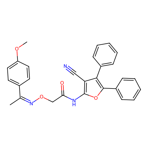 N-(3-cyano-4,5-diphenylfuran-2-yl)-2-({[(1Z)-1-(4-methoxyphenyl)ethylidene]amino}oxy)acetamide structure