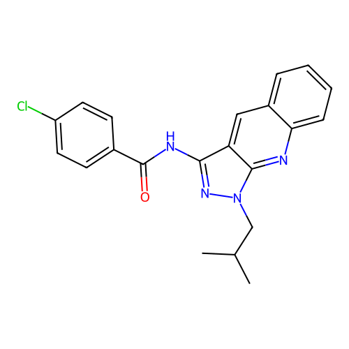 4-chloro-N-[1-(2-methylpropyl)pyrazolo[3,4-b]quinolin-3-yl]benzamide structure