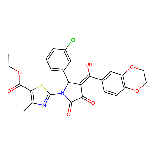 ethyl 2-(2-(3-chlorophenyl)-3-(2,3-dihydrobenzo[b][1,4]dioxine-6-carbonyl)-4-hydroxy-5-oxo-2,5-dihydro-1H-pyrrol-1-yl)-4-methylthiazole-5-carboxylate structure