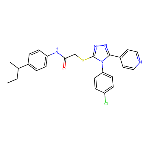 N-(4-butan-2-ylphenyl)-2-[[4-(4-chlorophenyl)-5-pyridin-4-yl-1,2,4-triazol-3-yl]sulfanyl]acetamide structure