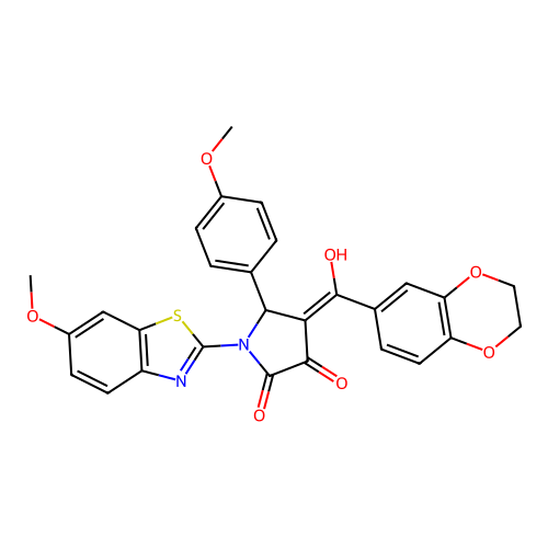 (4E)-4-[2,3-dihydro-1,4-benzodioxin-6-yl(hydroxy)methylidene]-1-(6-methoxy-1,3-benzothiazol-2-yl)-5-(4-methoxyphenyl)pyrrolidine-2,3-dione structure