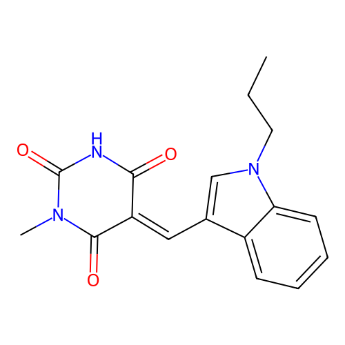 (5E)-1-methyl-5-[(1-propylindol-3-yl)methylidene]-1,3-diazinane-2,4,6-trione structure