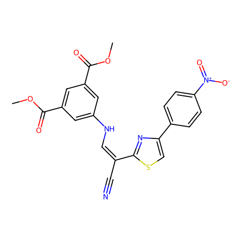 (Z)-dimethyl 5-((2-cyano-2-(4-(4-nitrophenyl)thiazol-2-yl)vinyl)amino)isophthalate structure