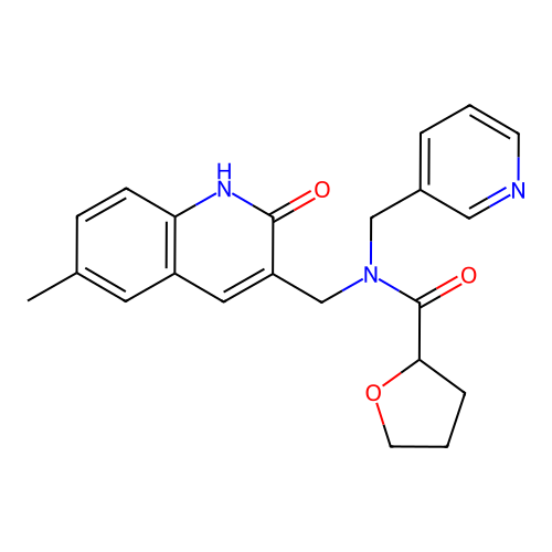 N-[(6-methyl-2-oxo-1H-quinolin-3-yl)methyl]-N-(pyridin-3-ylmethyl)oxolane-2-carboxamide structure