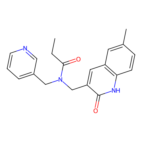 N-[(6-methyl-2-oxo-1H-quinolin-3-yl)methyl]-N-(pyridin-3-ylmethyl)propanamide structure