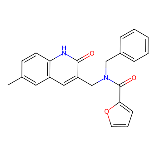N-benzyl-N-[(6-methyl-2-oxo-1H-quinolin-3-yl)methyl]furan-2-carboxamide structure
