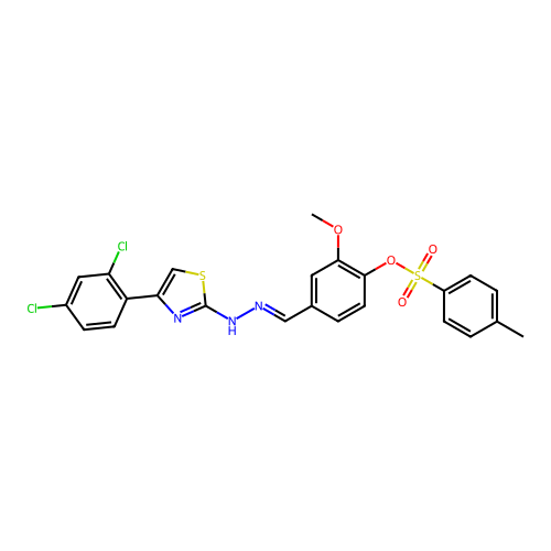 (E)-4-((2-(4-(2,4-dichlorophenyl)thiazol-2-yl)hydrazono)methyl)-2-methoxyphenyl 4-methylbenzenesulfonate structure