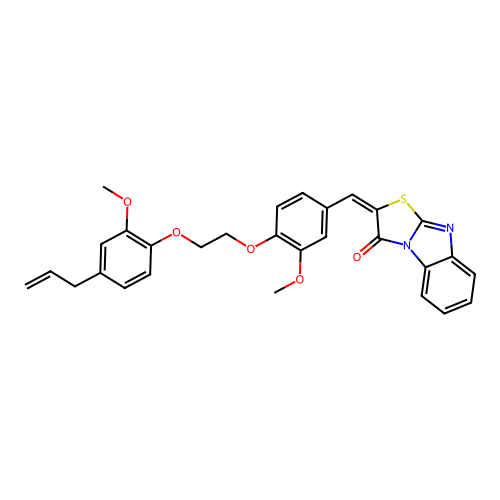 (E)-2-(4-(2-(4-allyl-2-methoxyphenoxy)ethoxy)-3-methoxybenzylidene)benzo[4,5]imidazo[2,1-b]thiazol-3(2H)-one structure