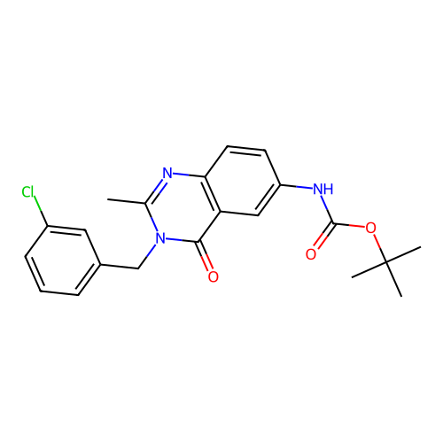 tert-butyl N-[3-[(3-chlorophenyl)methyl]-2-methyl-4-oxoquinazolin-6-yl]carbamate structure