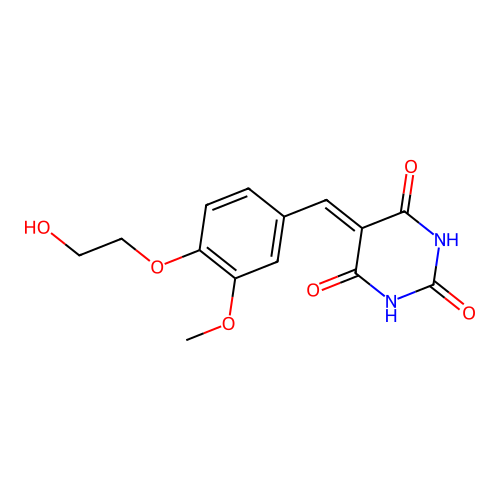 5-[4-(2-hydroxyethoxy)-3-methoxybenzylidene]pyrimidine-2,4,6(1H,3H,5H)-trione structure