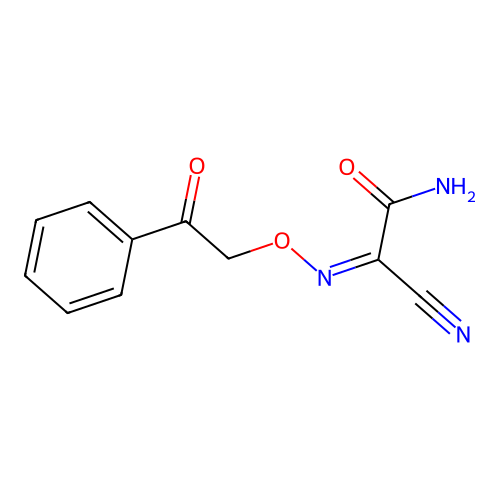 2-amino-2-oxo-N-phenacyloxyethanimidoyl cyanide structure
