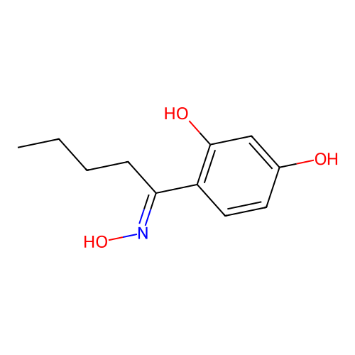4-(C-butyl-N-hydroxycarbonimidoyl)benzene-1,3-diol structure
