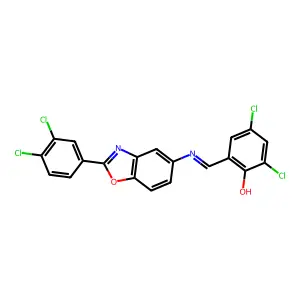 2,4-Dichloro-6-({[2-(3,4-dichlorophenyl)-1,3-benzoxazol-5-yl]imino}methyl)phenol structure