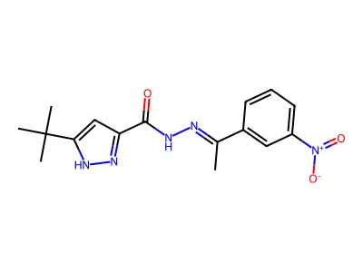 3-tert-butyl-N'-[(1E)-1-(3-nitrophenyl)ethylidene]-1H-pyrazole-5-carbohydrazide structure