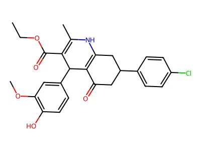 ethyl 7-(4-chlorophenyl)-4-(4-hydroxy-3-methoxyphenyl)-2-methyl-5-oxo-1,4,5,6,7,8-hexahydroquinoline-3-carboxylate structure