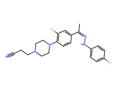 3-[4-[2-fluoro-4-[(Z)-N-(4-fluoroanilino)-C-methylcarbonimidoyl]phenyl]piperazin-1-yl]propanenitrile structure