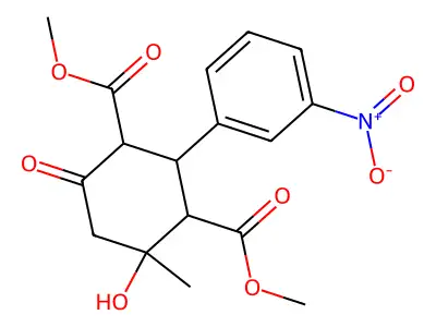 Dimethyl 4-hydroxy-4-methyl-2-(3-nitrophenyl)-6-oxocyclohexane-1,3-dicarboxylate structure