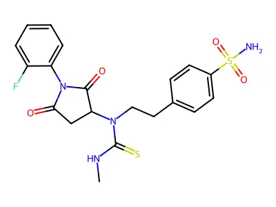 1-[1-(2-fluorophenyl)-2,5-dioxopyrrolidin-3-yl]-3-methyl-1-[2-(4-sulfamoylphenyl)ethyl]thiourea structure