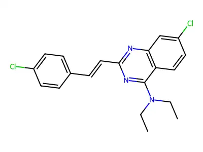 7-chloro-2-[(1E)-2-(4-chlorophenyl)ethenyl]-N,N-diethylquinazolin-4-amine structure