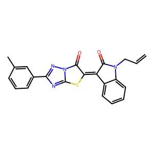 (3Z)-3-[2-(3-methylphenyl)-6-oxo[1,3]thiazolo[3,2-b][1,2,4]triazol-5(6H)-ylidene]-1-(prop-2-en-1-yl)-1,3-dihydro-2H-indol-2-one structure