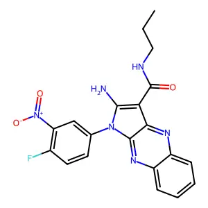 2-amino-1-(4-fluoro-3-nitrophenyl)-N-propyl-1H-pyrrolo[2,3-b]quinoxaline-3-carboxamide structure