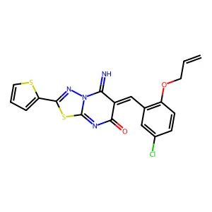(6Z)-6-[(5-chloro-2-prop-2-enoxyphenyl)methylidene]-5-imino-2-thiophen-2-yl-[1,3,4]thiadiazolo[3,2-a]pyrimidin-7-one structure