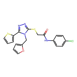 N-(4-chlorophenyl)-2-{[4-(furan-2-ylmethyl)-5-(thiophen-2-yl)-4H-1,2,4-triazol-3-yl]sulfanyl}acetamide structure