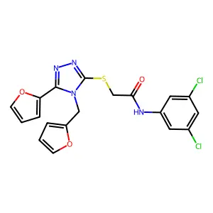 N-(3,5-dichlorophenyl)-2-{[5-(furan-2-yl)-4-(furan-2-ylmethyl)-4H-1,2,4-triazol-3-yl]sulfanyl}acetamide structure