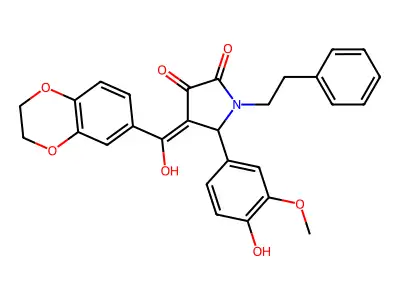 4-(2,3-dihydro-1,4-benzodioxine-6-carbonyl)-3-hydroxy-5-(4-hydroxy-3-methoxyphenyl)-1-(2-phenylethyl)-2,5-dihydro-1H-pyrrol-2-one structure